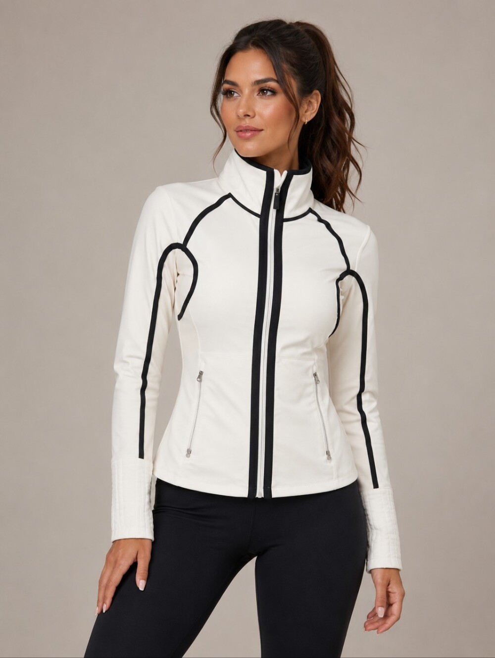 Lululemon White /cream High Neck Fleece Lined Jacket Size 8